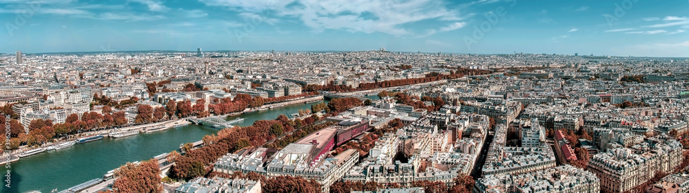 The river Seine passing through Paris seen from the Eiffel Tower.