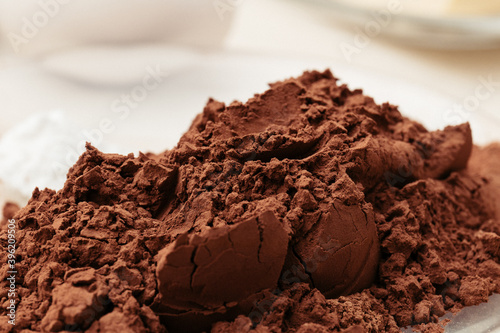 Cacao heap close-up. Macro shot.