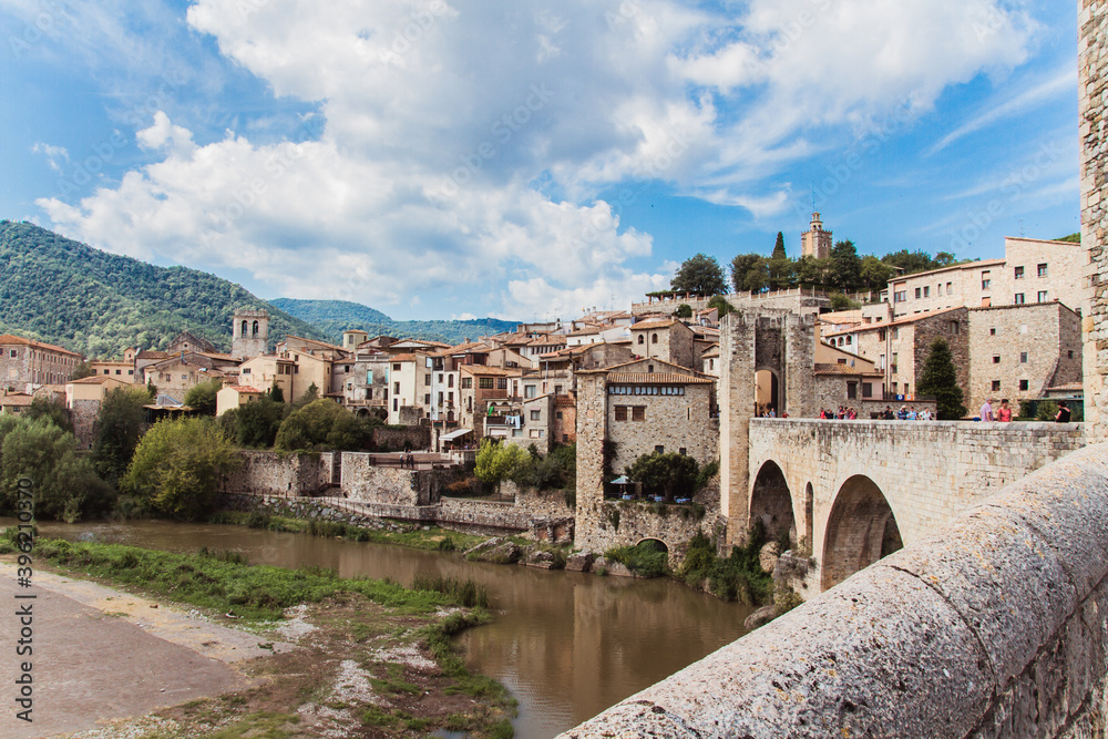 Besalu old city buildings blue sky