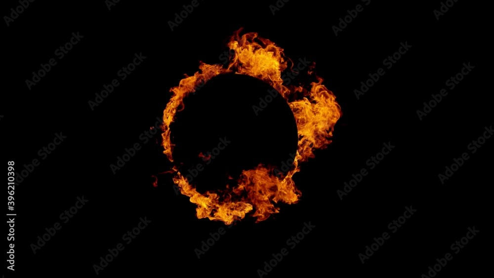 Super slow motion of fire circle isolated on black background. Filmed on high speed cinema camera, 1000 fps