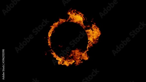 Super slow motion of fire circle isolated on black background. Filmed on high speed cinema camera, 1000 fps