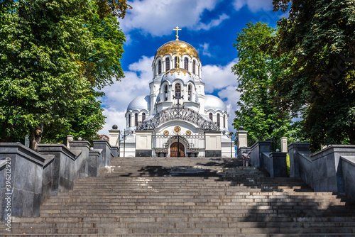 Exterior view of St Alexander Nevsky cathedral in Kamianets Podilskyi city in Khmelnytskyi Oblast, Ukraine