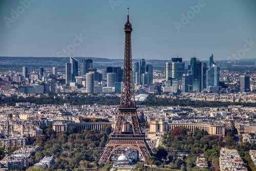 Aerial view of Paris with the Eiffel tower in the center of the image. © juanorihuela