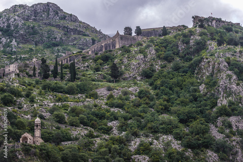 Ruins of old town walls on the Saint John hill in Kotor, Montenegro