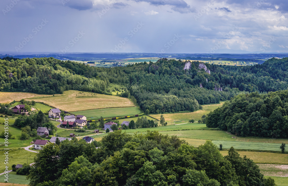 Countryside around ruins of Smolen Castle in Smolen village in Silesia Region, Poland