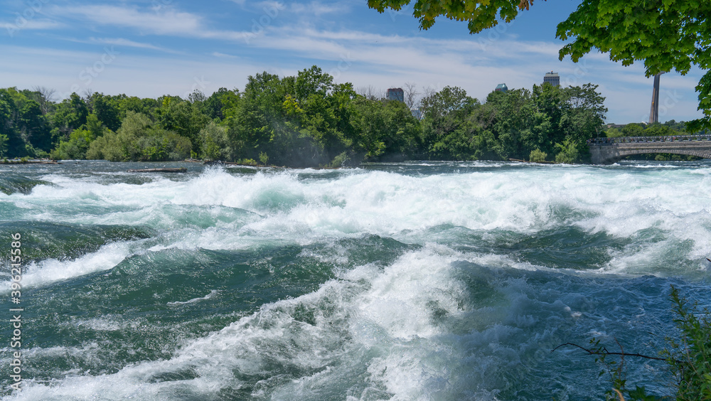 Niagara River, Niagara Fall USA. Powerful strong current o the Niagara River