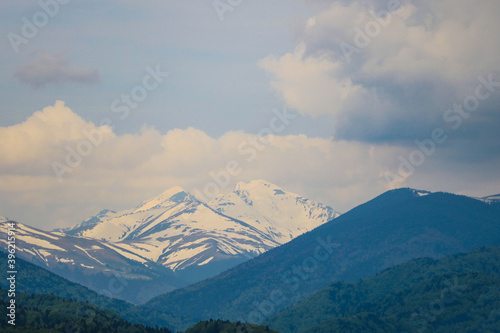 Vidraru Lake landscape from Romania Transfagaras, dam in the montains nature travel and tourism in Fagaras. Selective focus. photo
