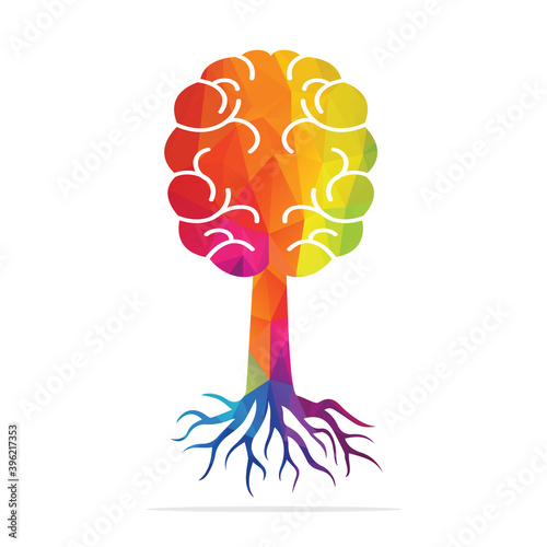 Brain tree roots concept design. Tree growing in the shape of a human brain.