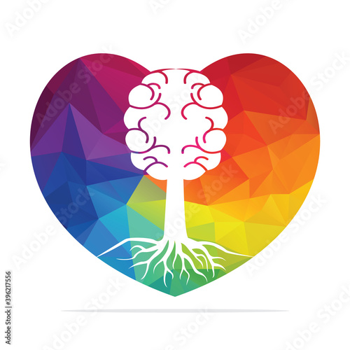 Love Brain tree roots concept design. Tree growing in the shape of a human brain and heart.