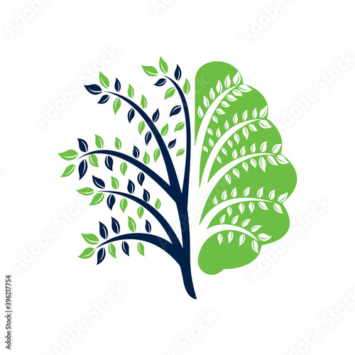 Modern brain tree logo design. Think green label. 