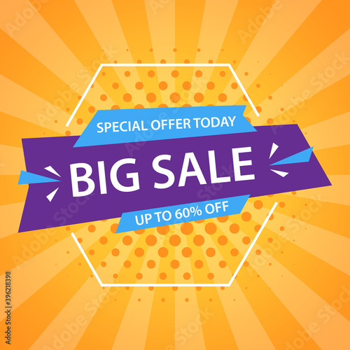 Big sale special offer, banner template design, vector illustration.