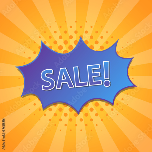 Sale text offer splash, bubble with halftone shadow. vector illustration.