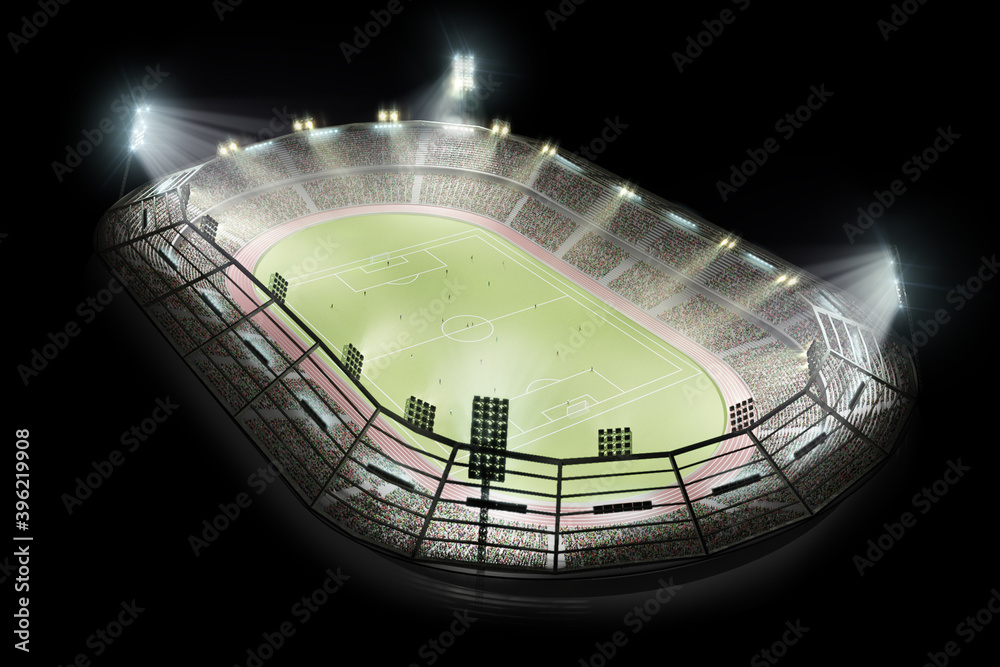 Stadium isolated. Top view. Soccer stadium in the black bsckground