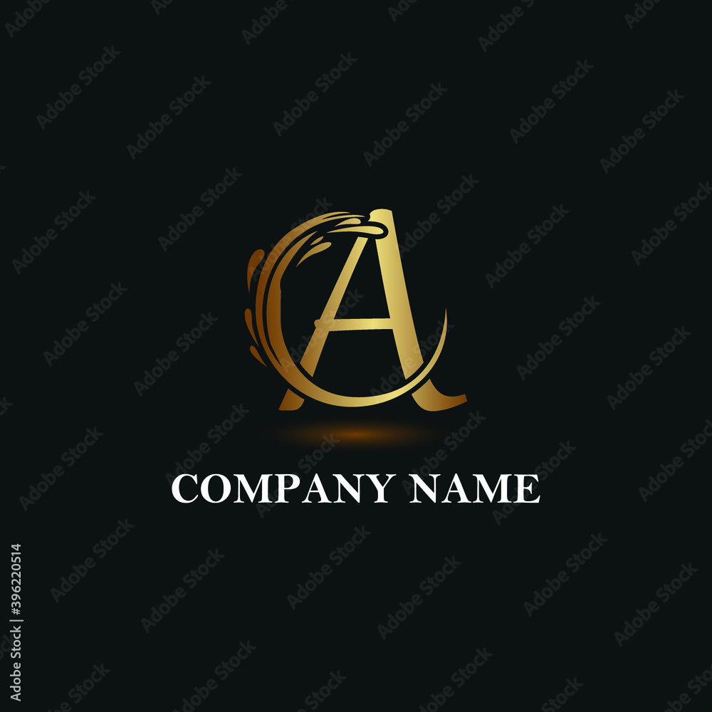 Abstract Golden Letter A Initial logotype in luxury and elegant logo concept template