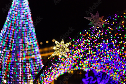 Winterfest 2020 in Cleveland with Christmas star and other illuminated colorful decoration photo
