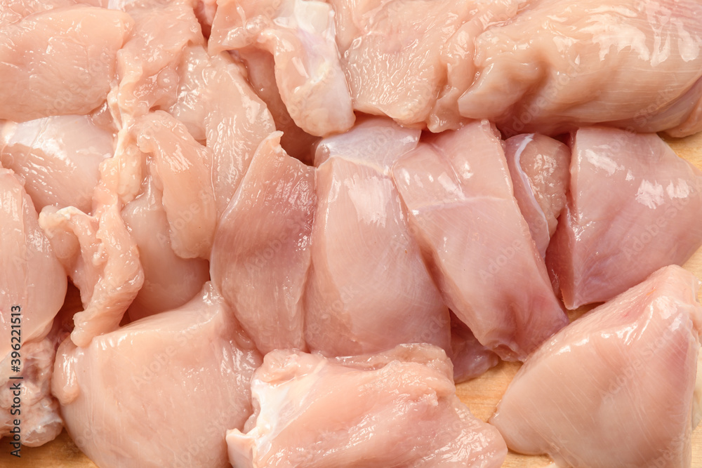 large pieces of chicken meat, the process of cooking shish kebab close-up large pieces of chicken meat, the process of cooking shish kebab close-up