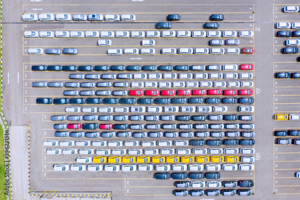 Colorful new car parked at the automobile factory