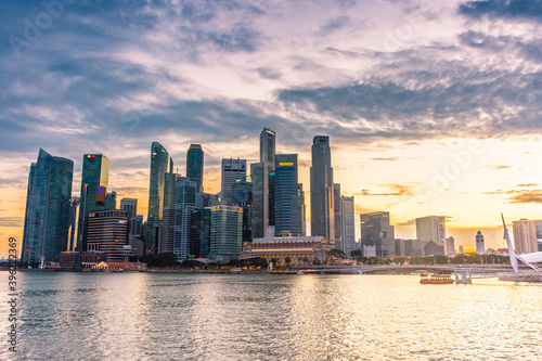 SINGAPORE  3 OCTOBER 2019  Skyline of the business district at sunset