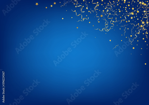 Yellow Confetti Christmas Vector Blue Background. 