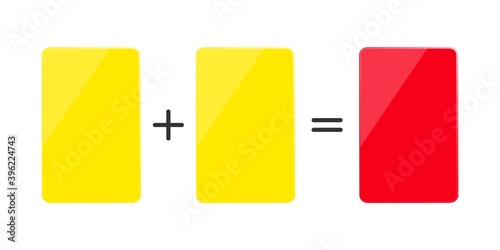 Red and yellow soccer cards. Two yellow cards equal one red. Football concept. Vector