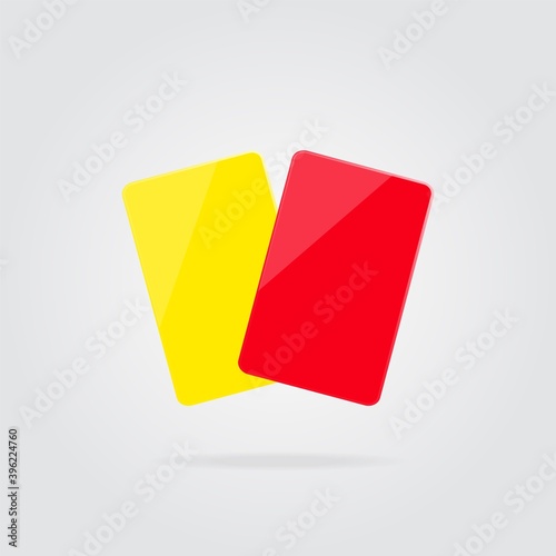Realistic yellow and red football card with shadow. Referee cards in soccer. Vector