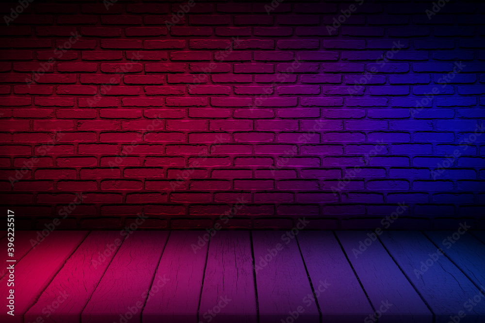 Neon light on brick wall texture background. Lighting effect red and ...