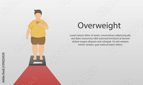 Big Fat man worry standing on electronic scales for weight Body weight Healthcare concept cartoon Healthy character flat vector design,Vector illustration.