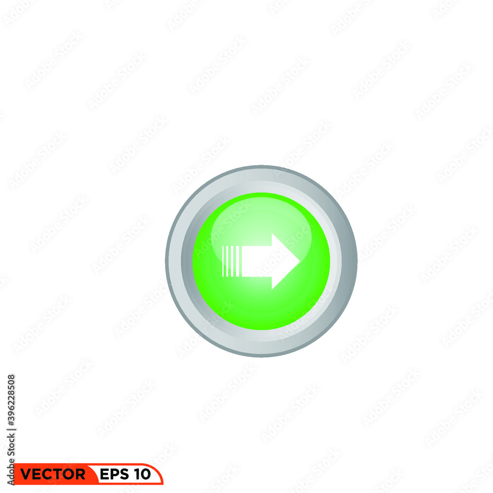 Icon vector graphic of Button Arrow 3D, green light, good for template illustration Icon vector graphic of Button Arrow 3D, green light, good for template illustration