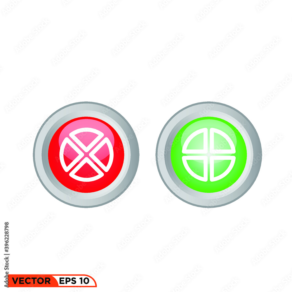 Icon vector graphic of Button Stymbol 3D, green light, red light, good for template illustration Icon vector graphic of Button Stymbol 3D, green light, red light, good for template illustration