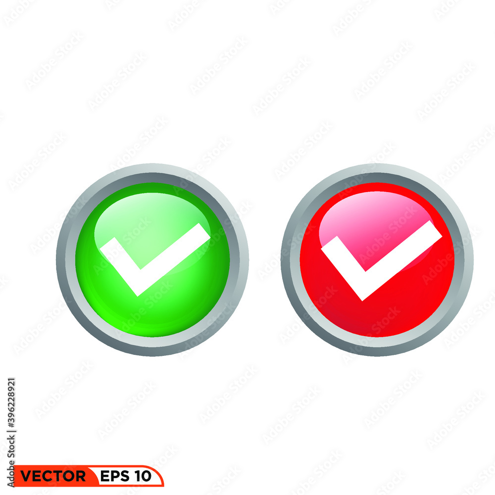 Icon vector graphic of Button Checkmark 3D, green light, red light, good for template illustration Icon vector graphic of Button Checkmark 3D, green light, red light, good for template illustration