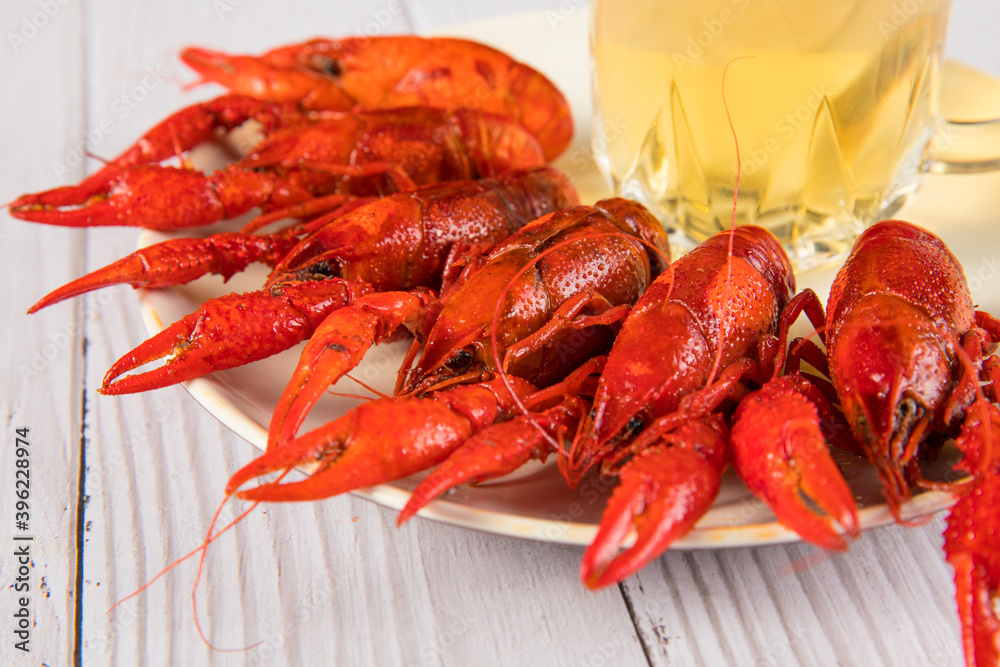 closeup gourmet lobster on white wooden table closeup gourmet lobster on white wooden table