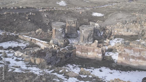 Aerial view of Kars Sudden Ruins. 4K Footage in Turkey