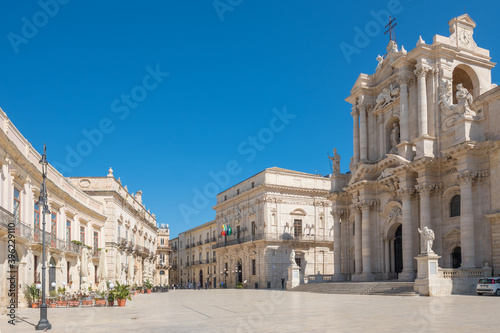 Piazza Duomo and of the Cathedral of Syracuse in Sicily