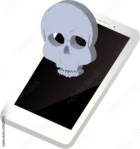 どくろマークとスマホのイラスト