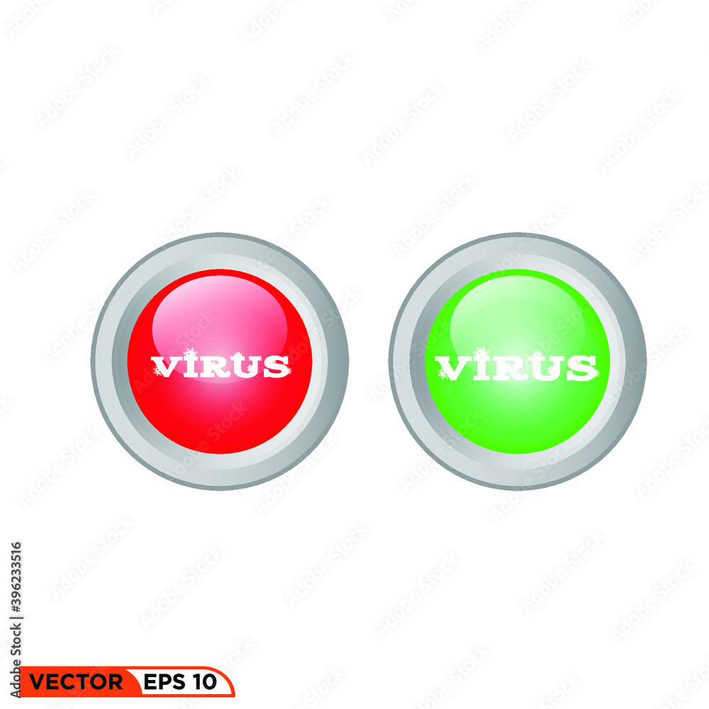Icon vector graphic of Button Virus 3D, green light, red light, good for template illustration Icon vector graphic of Button Virus 3D, green light, red light, good for template illustration