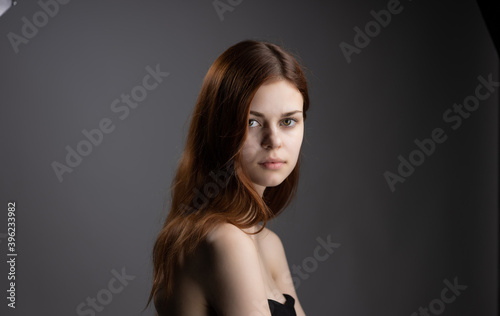 beautiful woman bare shoulders cropped view luxury Studio Model