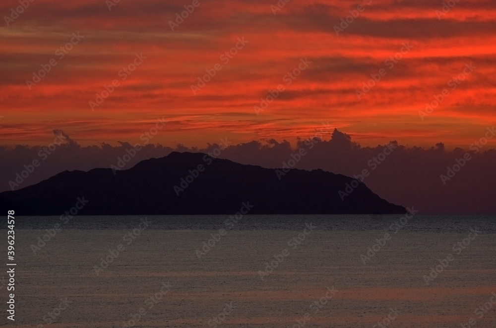 View of Tiran island. Saudi Arabia. From Red Sea, Sharm el Sheikh, Sinai, Egypt.