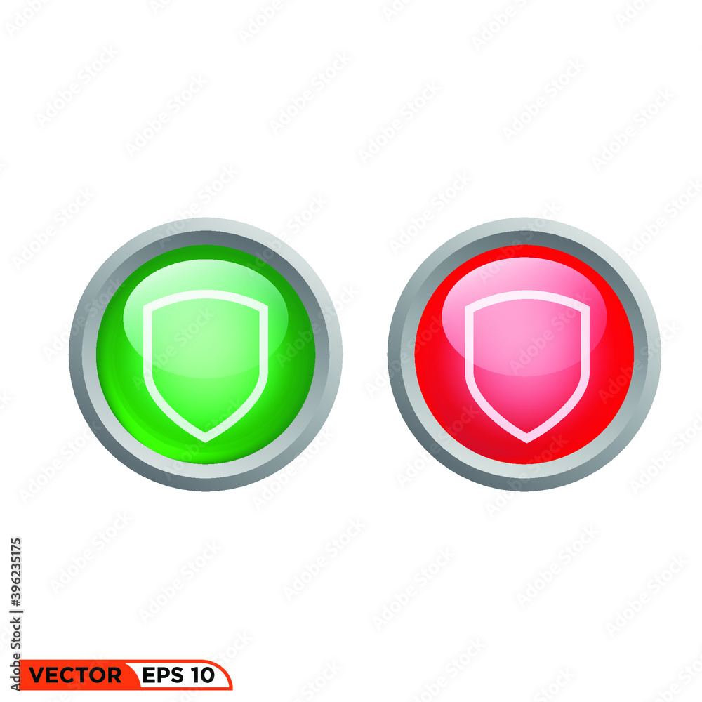 Icon vector graphic of Button shield 3D green light red light Icon vector graphic of Button shield 3D green light red light