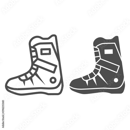 Snowboarder Boot line and solid icon, World snowboard day concept, Sport Shoes sign on white background, Boot for snowboarding icon in outline style for mobile concept and web design. Vector graphics.