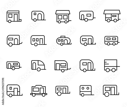 Simple set of caravan icons in trendy line style.