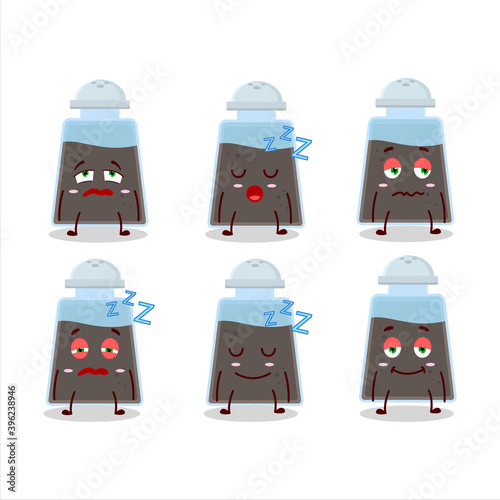 Cartoon character of black pepper shake with sleepy expression