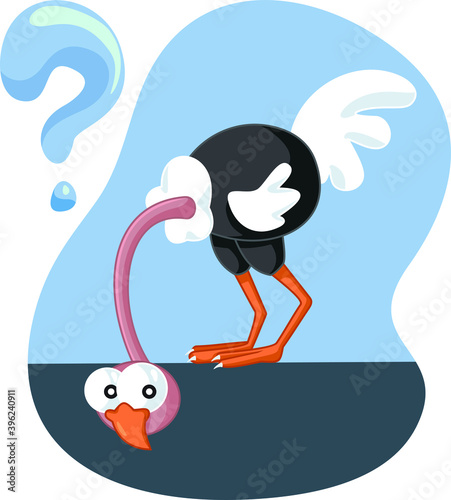 Curious Ostrich Looking Under Ground Vector Cartoon