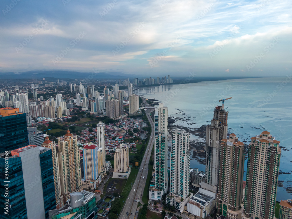 Obraz premium Beautiful aerial view of the Panama City Buildings Parks and marina 