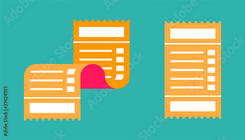 Cashier receipt icon, check, purchase, discount, for shop or internet and mobile phone. Isolated vector illustration of tax invoice document.