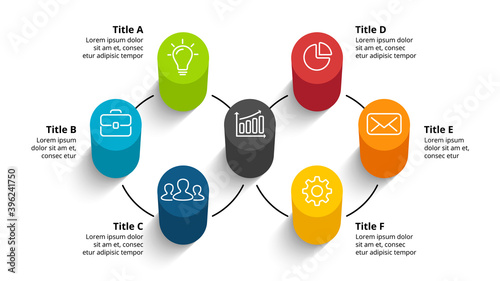 3D Vector Perspective Infographic. Presentation slide template. 6, 7 step options. Chart concept. Colorful creative info graphic design.