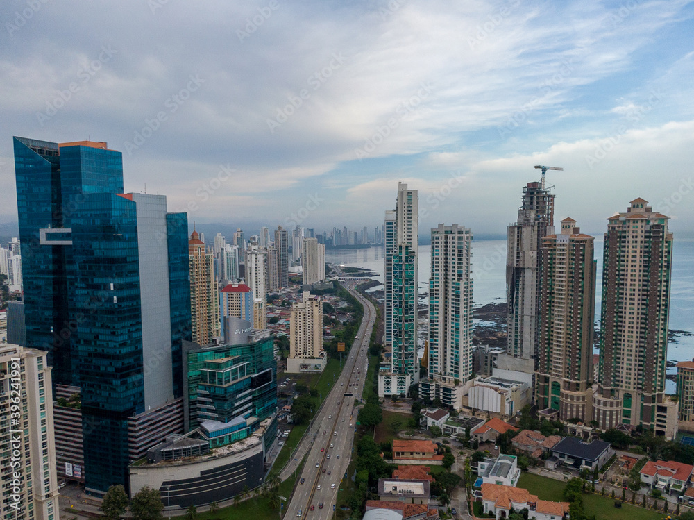 Beautiful aerial view of the Panama City Buildings Parks and marina Beautiful aerial view of the Panama City Buildings Parks and marina