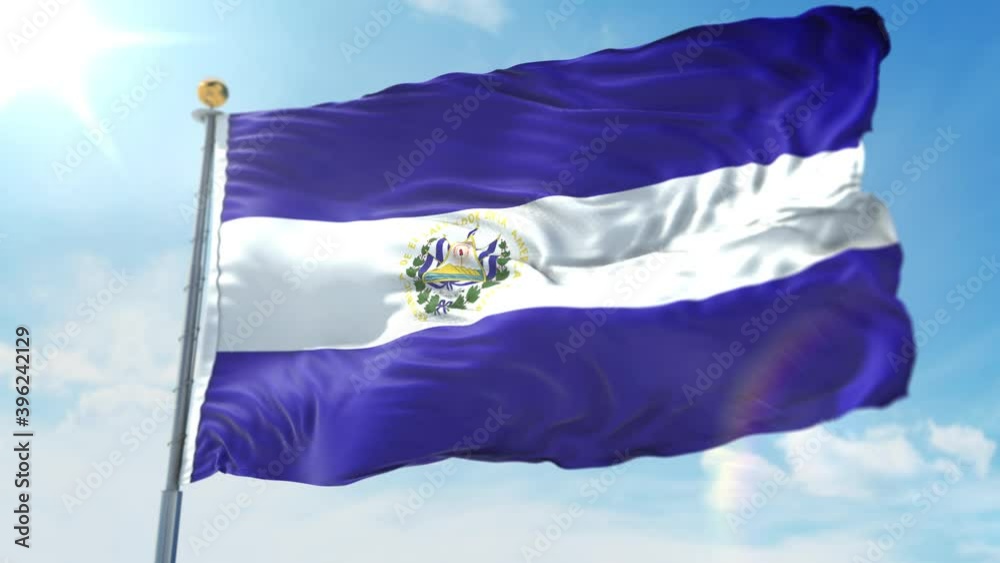 4k 3D Illustration of the waving flag on a pole of country  El Salvador