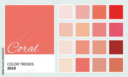 Coral - color trend Spring / Summer 2019. An example of a color palette. Neutral color. Vector graphics. Forecast of the future color trend. 