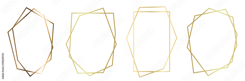Golden geometric frames vector. Luxury Geometrical polyhedron, Art deco style for wedding invitation and VIP frame decoration.