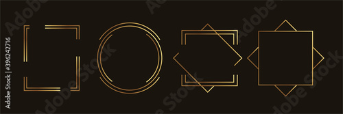 Golden geometric frames vector. Luxury Geometrical polyhedron, Art deco style for wedding invitation and VIP frame decoration.